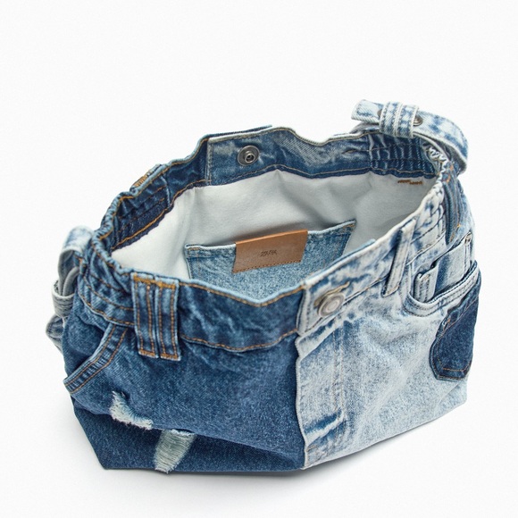 ZARA PATCHWORK DENIM BUCKET BAG - Picture 4 of 7